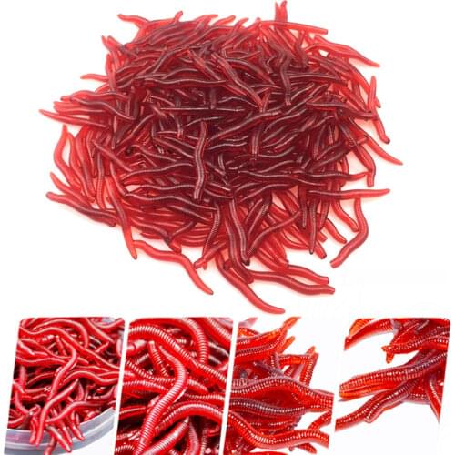 20/50/100Pcs 60mm 37mm Lifelike Silicone Red Worm Soft Lures Earthworm Artificial Rubber Baits Shrimp Flavor Additive Bass Carp