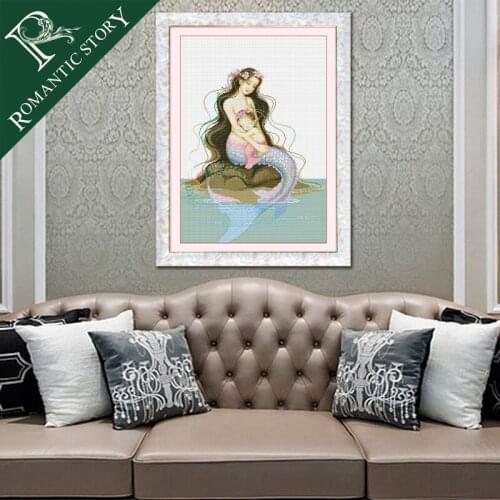 Romantic Story Classic Mermaid Figure Portrait Cross Stitch Needlework DIY 11CT Printing Cross Stitch Sets For Embroidery Kits