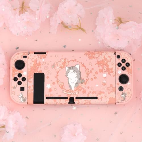 Sakura Cat Switch Protective Shell PC Hard Cover Housing NS Game Console Case Pink Tempered Film For Nintendo Switch Accessories