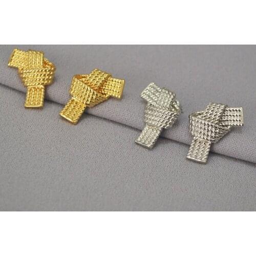 Europe and America exaggerated brass braided knotted bow design sense niche earrings