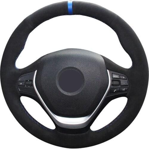 Hand-stitched Blue Marker Black Suede Car Steering Wheel Cover for BMW F20 F21 F22 F23 F30 F31 F34 F32 F33 F36 2014 2015-2019