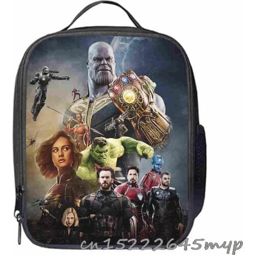 Hot Cartoon Avengers Lunch Bag Tote Thermal Food Bag Women Kids Lunchbox Picnic Supplies Insulated Cooler Bags 25*19*8 cm