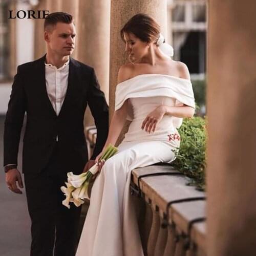 LORIE Princess Wedding Dress Satin Mermaid Bride Dresses Off The Shoulder Elegant Wedding Party Dress Long Train
