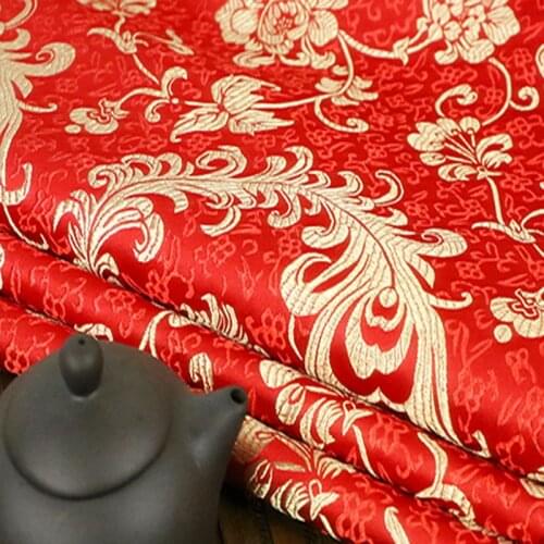 Traditional Red Feathers Brocade Fabric Jacquard Apparel 50x72cm Costume patchwork fabric Upholstery Furnishing Curtain Materil