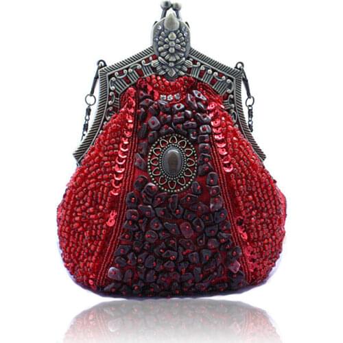 2021 Vintage Handmade Beaded boho Evening Bag Women Clutch Bag Delicate Banquet Bags Bride Wedding Party Purse ChainWY09