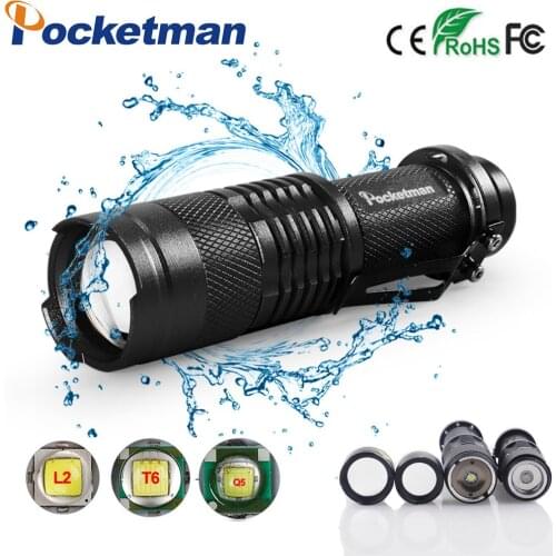 8000LM Brightest Led Torch Flashlight led Zoomable Waterproof T6/L2 LED Lanterna power by 1*14500/18650 battery for fishing