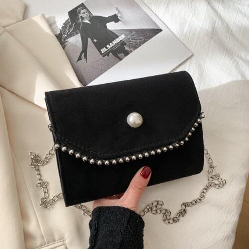 Womens Shoulder Crossbody Bag Small Square Retro Pearl Pure Color Suede Leather Wholesale 2021 New Fashion Elegant Female Bags