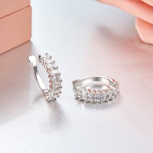 SLJELY 925 Sterling Silver Square Zircon Ear Cuff No Hole Ear bone clip Earrings for Women Luxury Jewelry Croisette Collection