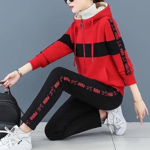 Plus Size Plus Cashmere Casual 2021 Womens Winter Fashion Cashmere Sweatshirt Hoodie 2-piece Set Femme Clothes
