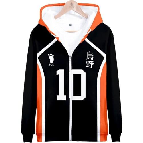 Winter Men Jackets Anime Haikyuu 3D Hoodie Zipper Hooded Sweatshirt Hinata Shoyo Kageyama Tobio Cosplay Costume Adult