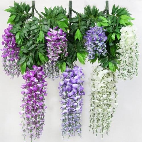 1pc Silk Wisteria Artificial Flowers Vine Ivy Plant Fake Tree Garland Hanging Flower for Wedding Decor Hotel Home Decorations