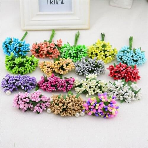 12Pcs/lot Handmade Stamen Artificial Flowers Silk Box Scrapbooking Wedding Party DIY Gift Flowers Decorations