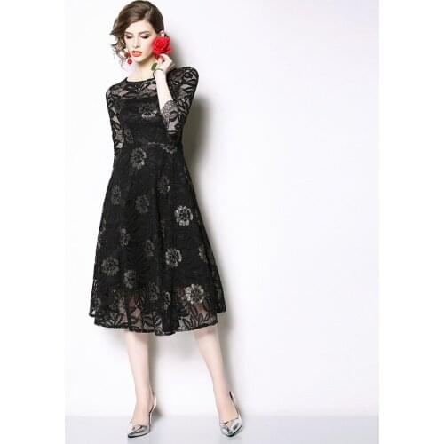2021 Sping Vintage Women Lace Dress Plus Size 3XL Elegant Dress retro Midi Dresses Black Red Vestido