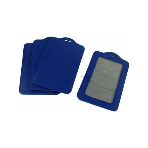4 Pcs Blue Clear Faux Leather Vertical Business Name Badge Credit Card Holder