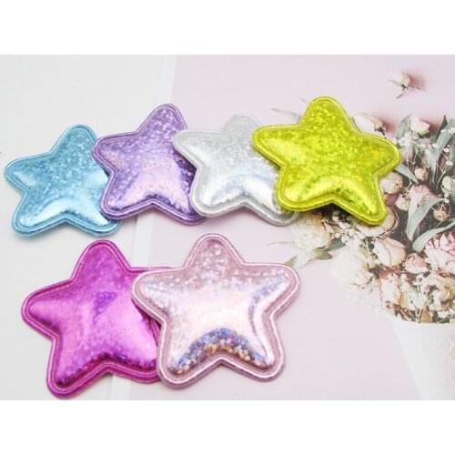 4cm 60pcs pu Shiny/Glittered star Shape Appliques For Kid DIY Patch And Baby Headwere Accessories