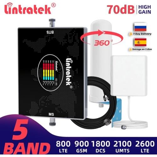 Lintratek 5 Band Booster B20 800 900 1800 2100 2600mhz Mobile Signal Amplifier B7 LTE GSM UMTS 2G 3G 4G Cellphone 70db Repeater