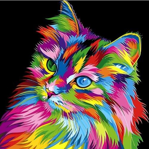 5D DIY Diamond Painting Animals Color Cat Cross Stitch Kit Full Drill Embroidery Mosaic Art Picture of Rhinestones Decor Art