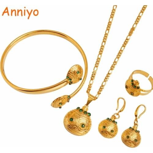 Anniyo Gold Color PNG Pendant Necklaces Earrings Bangle Ring sets for Women Papua New Guinea Wedding Jewelry Gift #102406