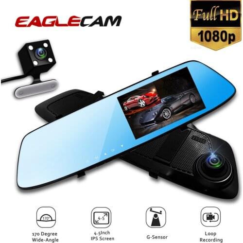 Car DVR HD Auto Parking Monitor 4.5 Inch Night Vision Video Recorder Registrator Rearview Mirror Vehicle Dash Camera Dual Lens