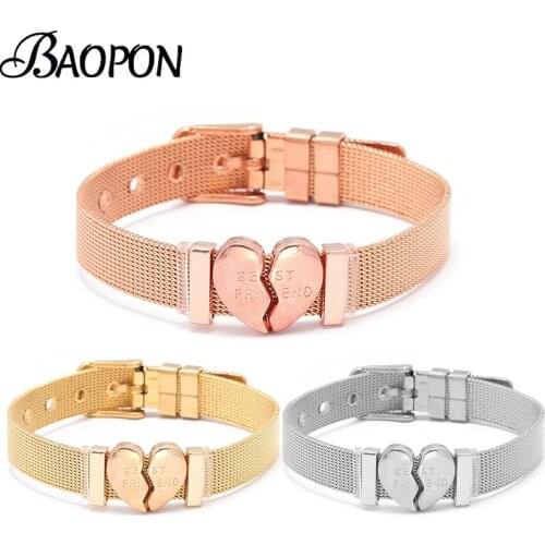 BAOPON Newest High Quality Stainless Steel Mesh Bracelet BEST FRIEND Charms Bracelet for European Woman Men Best Friend Gift