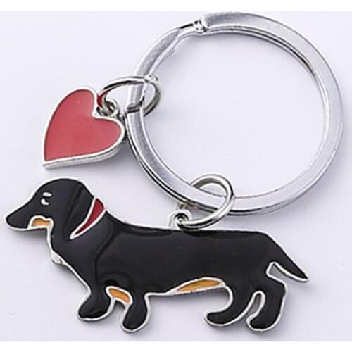 Key Chain Stainless Steel Dachshund Jewelry Dog Key Ring Women Girls Handbag Pendant Animal Jewelry Car Key Accessories