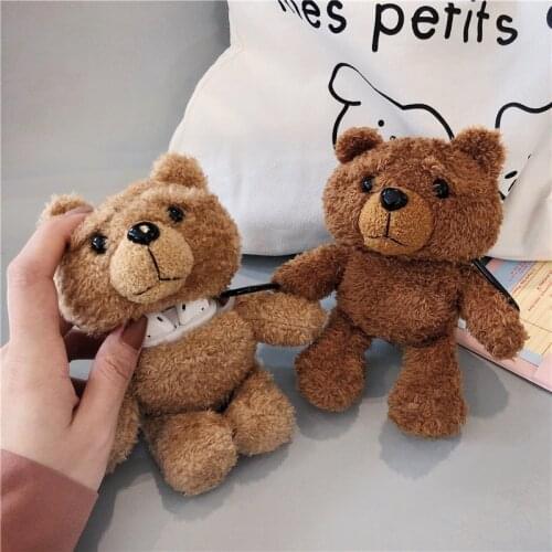 Teddy Bear Bluetooth Earphone Case for AirPods 1/2 Cover Protective Case for AirPods Pro Cute Plush Fluffy Luxury With Keychain
