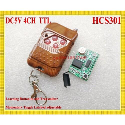 DC3-5V Rolling code Receiver Module+Transmitter RF Wireless Remote Control 4CH Output TTL Momentary Toggle Latched Adjusted