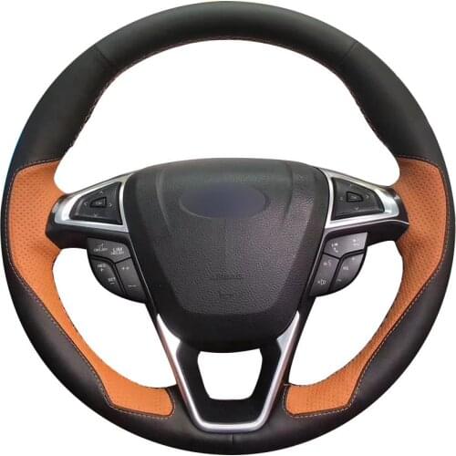 DIY Customize Braiding Black Leather Brown Leather Car Steering Wheel Cover For Ford Fusion Mondeo 2013 2014 Edge 2015 2016