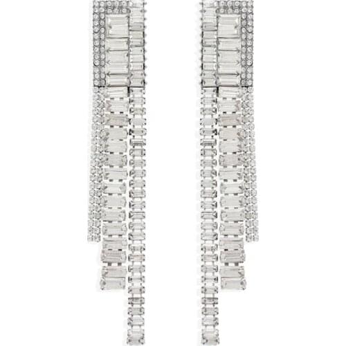 Long Luxurious Full Cubic Zircon Tassel Clip On Dangle Drop Earring for Bridal Women Wedding Annivesary No Pierced Fancy Earring