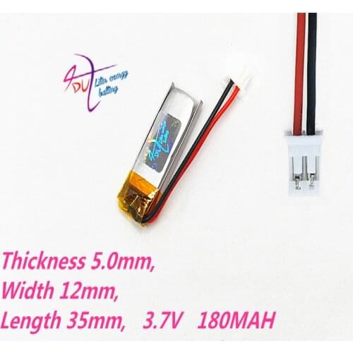 JST PH 2.0mm 2 pin connector 501235 3.7V 180mAh LiPo Battery Lithium Polymer Rechargeable For Mp3 bluetooth GPS PSP headset