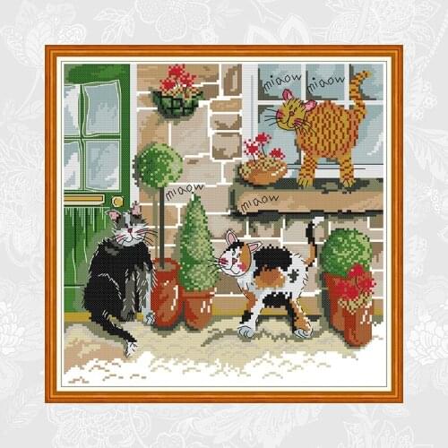 The Cats DIY Animal Embroidery Counted Printed on Canvas Cross Stitch Kits DMC 14CT 11CT Chinese Handmade Needlework Sets