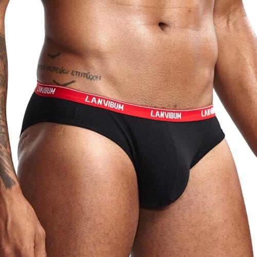 LANVIBUM Sexy Mens Bikini Underwear Briefs Gay Sissy Penis Pouch Low Waist Cotton Comfort Slim Men Small Briefs Underwear S24XBR