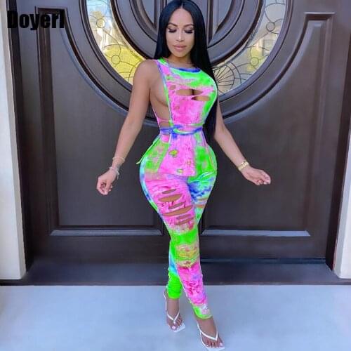 Summer Sexy Two Piece Pants Set Women Crop Top and Stacked Pants Set Party Tie Dye Bodycon 2 Piece Club Outfits for Women 2020
