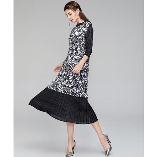 HOT SELLING fashion fold in the womens print dress High collar long dress IN STOCK