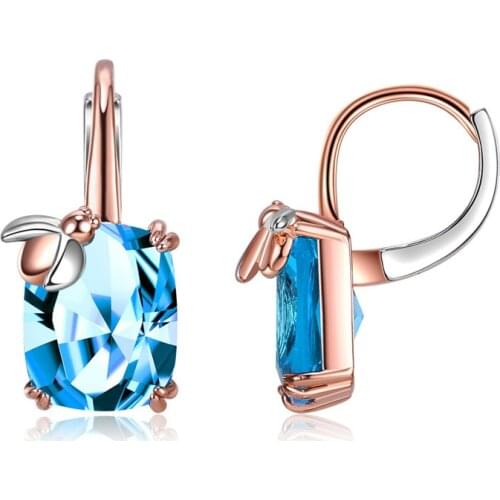 MIQIAO Rose Gold Plated Blue Big Zircon Crystal Lady Bug Vintage Ear Cuff Earrings for Women Couple Lover Friends Gift Jewelry