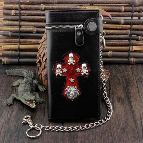 Mens Leather Wallet Biker Trucker Zipper Card Holder Purse w/ Safe Chain