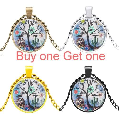New Arrival Skull Flowers Little Bird Design Glass Dome Pendant Necklace Men Women Jewelry Accessories Gifts