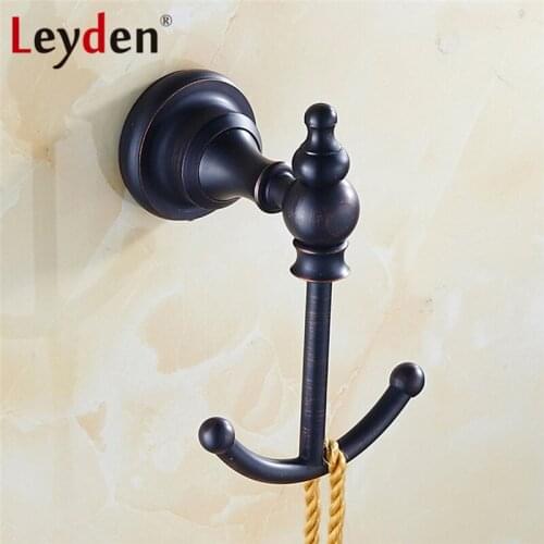 Leyden New Design Matte Black Solid Brass Double Wall Mounted Clothes Hook Robe Hook Coat Hooks Bathroom Accessories