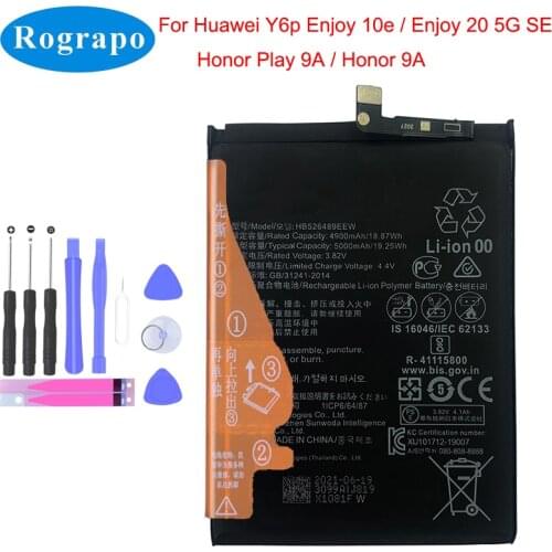 New Original 5000mAh HB526489EEW Phone Battery For Huawei Y6p MED-LX9 LX9N Enjoy 10e 20 5G 20SE SE WKG-AN00 Honor 9A AMOA-LX9N
