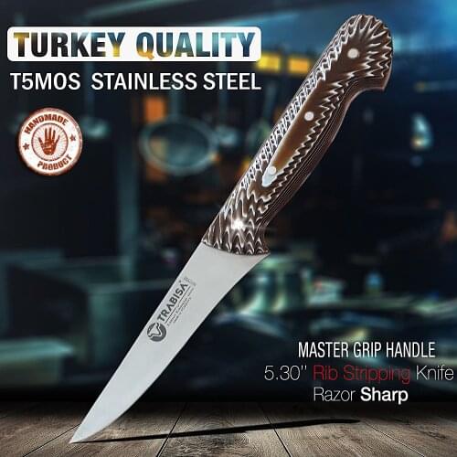 TRABISA High Quality Stainless Steel Professional Chef Kitchen Fish Butcher Curved Boning Rib Scraper Knife Made in Turkey