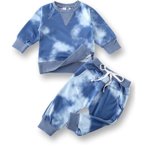 Autumn New Baby Boys Clothes Set Knit Cotton Tie-dye Sweater Baby Bodysuit + Pant Toddler Boy Outfits Newborn Infant Clothing