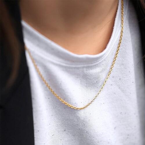 Necklace For Women Men 1.5 2 2.5mm Rose Gold Silver Color Stainless Steel Rolo Link Chain MINIMALIST EVERYDAY NECKLACE LKN641A
