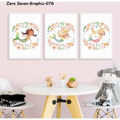 Canvas Painting Poster Watercolor Mermaid With Crown Nursery Wall Art Pictures Canvas Print For Baby Girl Room Decoration