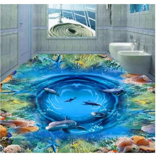 Dolphin Floor wallpaper 3d for bathrooms Photo floor wallpaper 3d stereoscopic Custom Photo self-adhesive 3D floor
