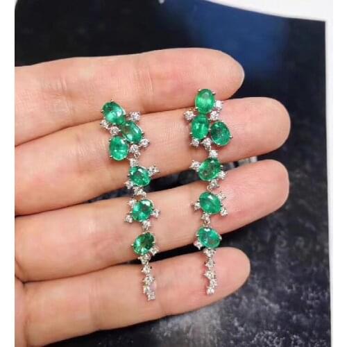 Natural Real Emerald Earring 925 Silver sterling Fine Charm Jewelry for Women Wedding Party Earring