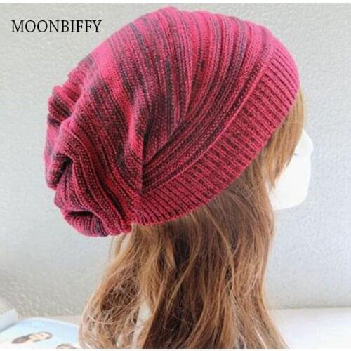 Female Ball Cap Women Hat for Women Girls Two-tone Melaleuca Fold Warm Hip-hop Knitted Beanies Thick Womens Beanies