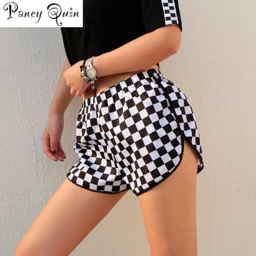 Women summer shorts Checker board Side Split Plaid Shorts Loose BEACH Short Pants womens Contrast Casual Shorts Femme