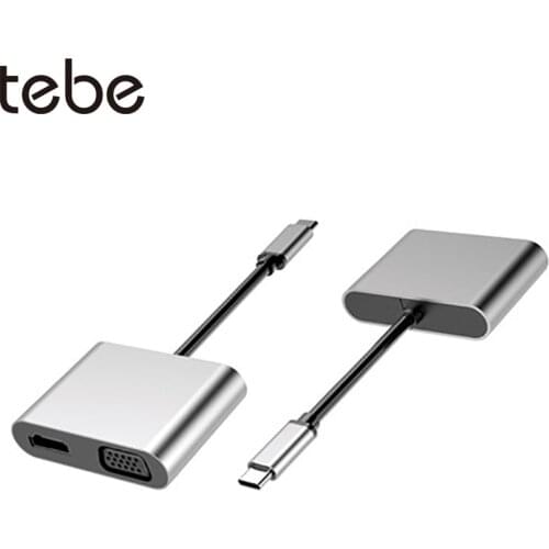 Tebe USB-C Hub Type-c to 4K 30HZ HDMI-compatible 1080P VGA Adapter 2 IN 1 USB C Splitter For Macbook Air Pro Huawei Samsung