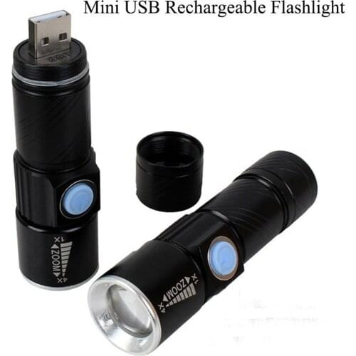 USB Flashlight Highlight Handy Powerful LED 3 Modes Mini Flashlight Waterproof Zoomable Focus Torch USB Charging Light