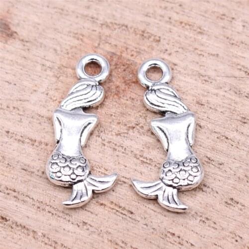 WYSIWYG 40pcs 21x10mm Charms Lovely Mermaid Fish Antique Making Pendant Fit Vintage DIY Handmade Jewelry